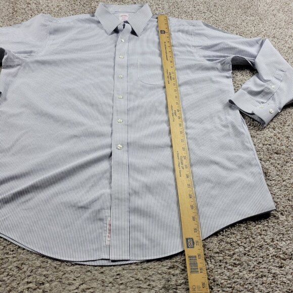 Brooks Brothers Dress Shirt Mens 17.5 4/5 Blue White Up Striped Long Sleeve - Picture 4 of 6